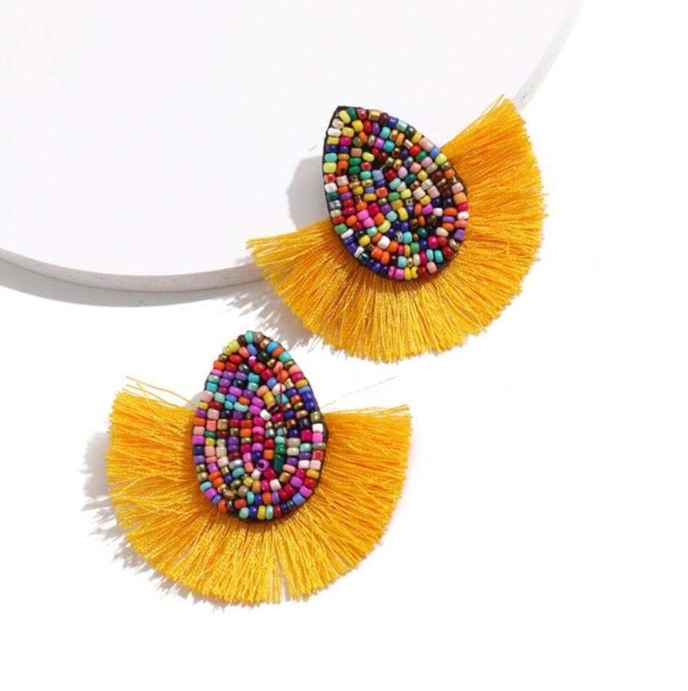Marrakesh Bohemian Tassel Earrings - Yellow 1A0-YTE-016